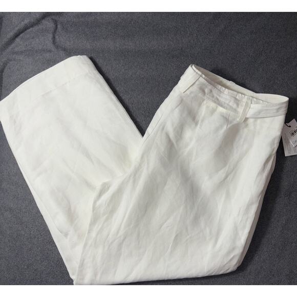 NWT Calvin Klein Sz 20W White Linen Blend Lined Womans Pants Size Wide Leg NWT - Picture 2 of 9